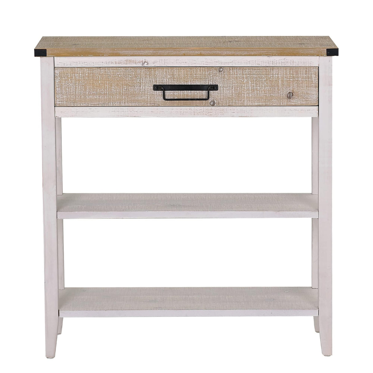 RUSTOWN Farmhouse Console Table with Drawer, 3-Tier Rustic Entryway Table with Open Storage Shelves and Handmade Metal Handle, Narrow Foyer Sofa Table for Living Room, Entryway, Hallway (Washed White) RUSTOWN