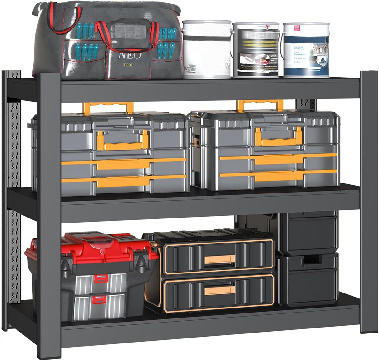 BESFUR 3-Tier Metal Shelving Unit, Adjustable Garage Shelves, Heavy Duty Garage Storage Shelving Unit for Warehouse Pantry Closet Kitchen, 15.8"*35.5"*35.5", Black BESFUR