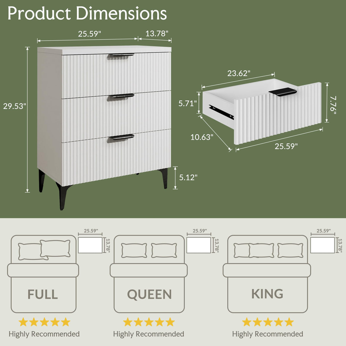 GRAINLLE Wood Night Stand Set Fluted Dresser for Bedroom 3 Drawers End Tables Nightstand, Storage Modern Side Table Natural White Bedside Table GRAINLLE