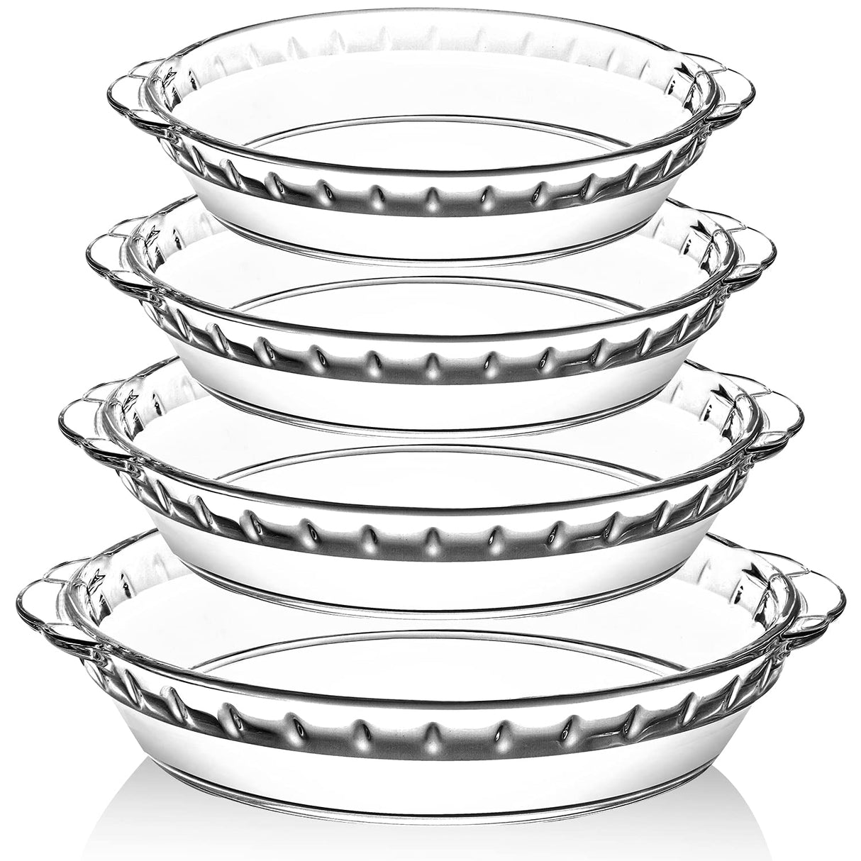 4 Packs Glass Pie Plates, MCIRCO Deep Pie Pans Set (7"/8"/9"/10"), Pie Baking Dishes with Handles for Baking and Serving, Clear M MCIRCO