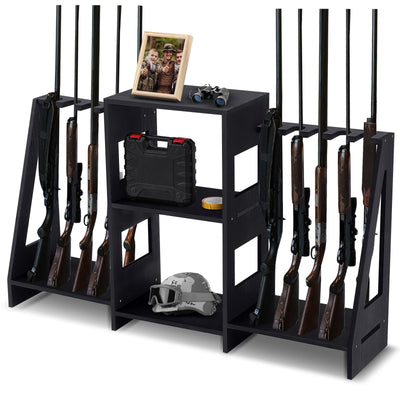 DoubleFill Gun Rack Wooden Display Stand Rifle Rack for Garage Storage Holds 10 Long Guns and Accessories Organizer for Shooting Clubs, Hunting