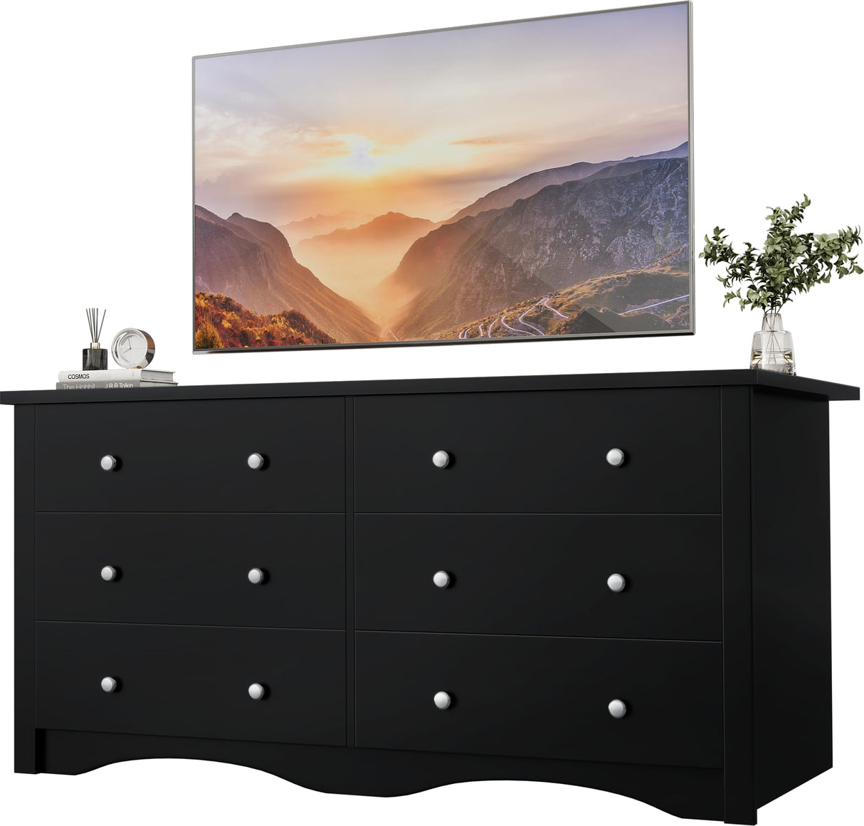 YESHOMY Dresser for Bedroom, 6 Drawer Dressers, Wide Storage Organizer Chest and TV Stand for Bedroom, Living Room, Hallway, Dormitory, Dark Black YESHOMY