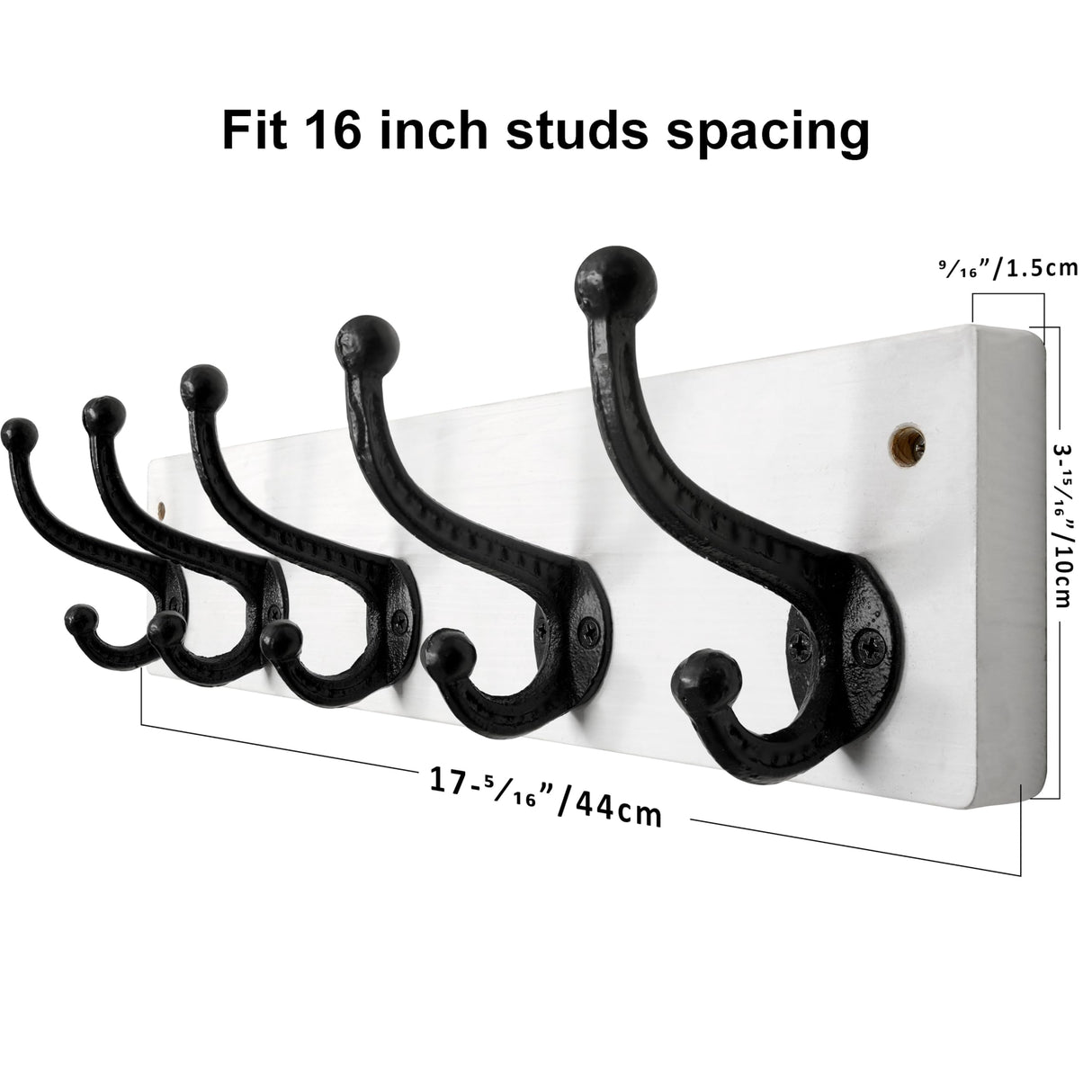 WEBI Rustic Coat Rack Wall Mount,5 Cast Iron Coat Hooks Wall Mounted,Heavy Duty Wall Coat Hanger,Vintage Hooks for Hanging Coats,Clothes,Black on White WEBI