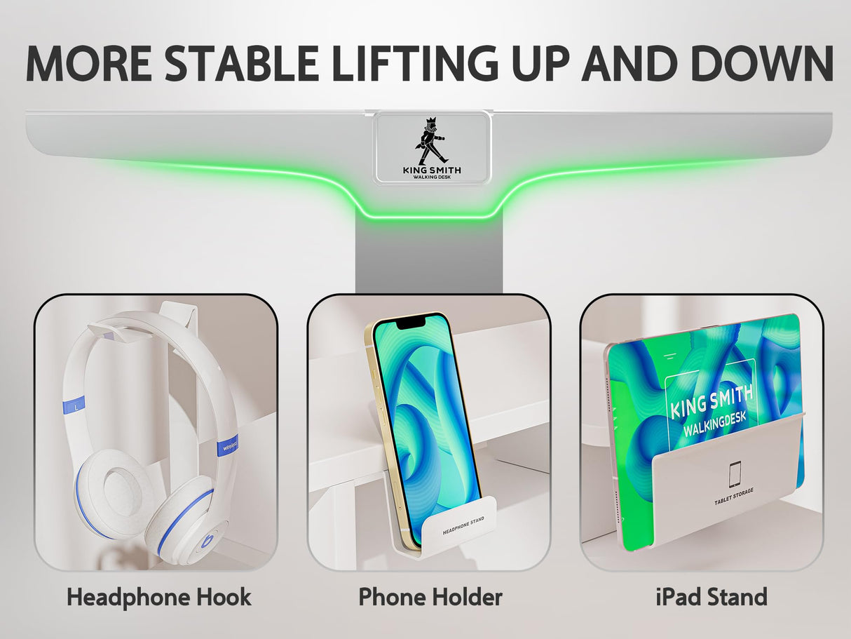 WALKINGDESK 55x24 Inches Electric Standing Desk with Drawer and Monitor Stand, Height Adjustable Stand up Desk for Home Office, Ergonomic Sit to Stand Desk with Phone Holder, 3 Hooks, White WALKINGDESK