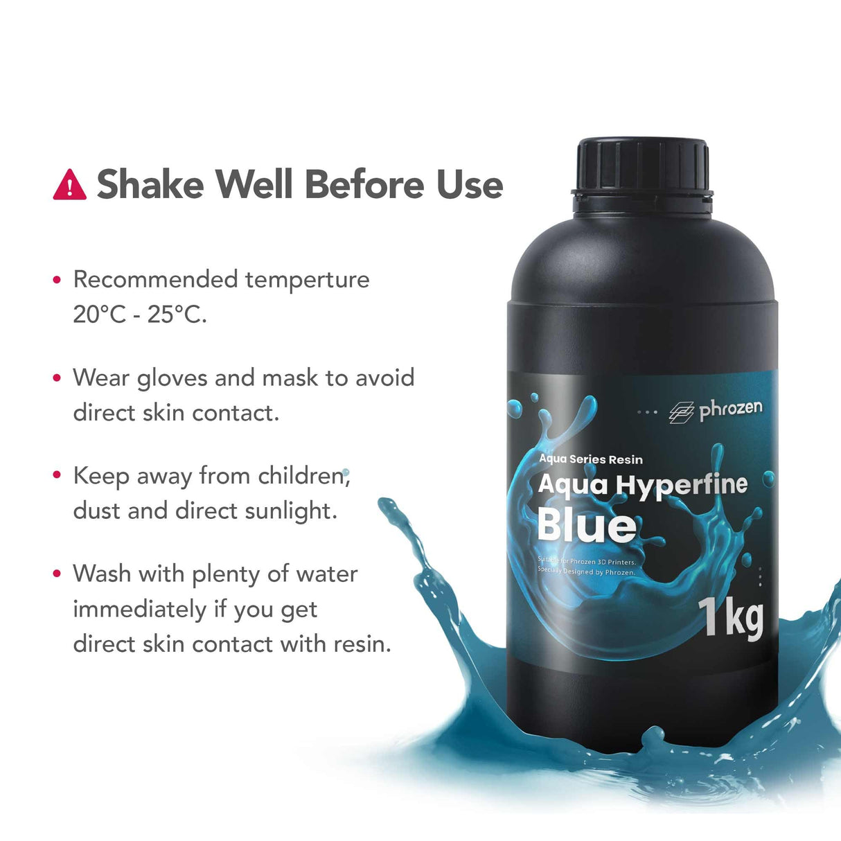 phrozen Aqua Hyperfine Photopolymer Resin for 9K, 12K or Higher Resolution 3D Printers, 405nm LCD UV-Curing 3D Printing with Low Shrinkage & Superior Precision, Smooth Surface Finish (Blue, 1KG) phrozen