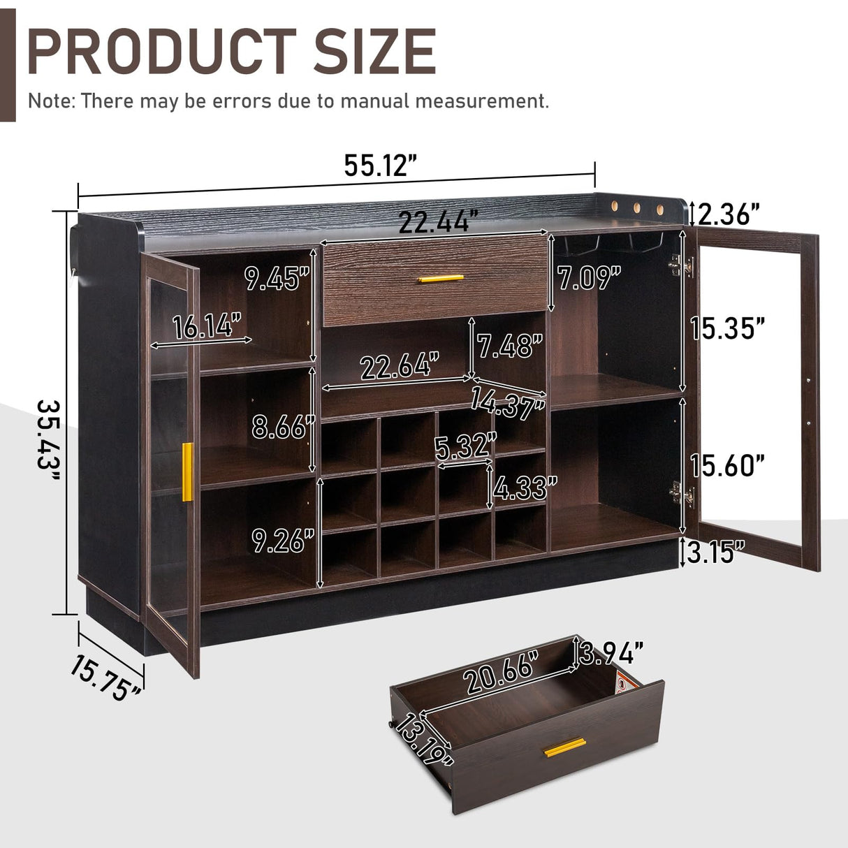 Karl home Farmhouse Wine Bar Cabinet, Liquor Cabinet Bar for Home, Kitchen Coffee Table with Storage, 55" Home Wine Stand for Kitchen, Living Room, Dining Room, Brown Karl home