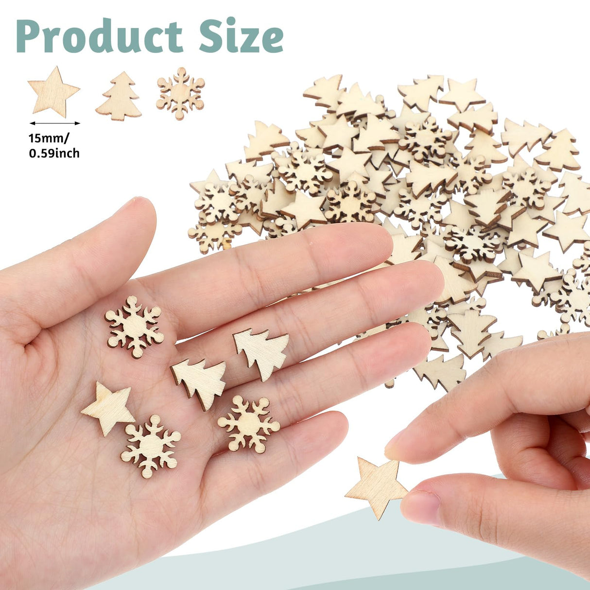 JJUNW 100Pcs Unfinished Wooden Stars Ornaments, Cutout Blank Wood Pieces Star, 0.59'' Small Wooden Stars for Crafts, Natural Wooden Cutouts Ornaments for Christmas Wedd (Christmas Tree Snowflake Star) JJUNW