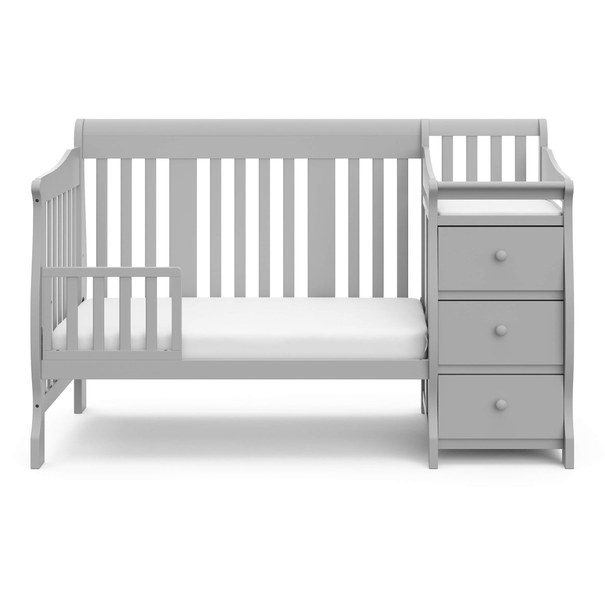 Storkcraft Portofino 5-in-1 Convertible Crib and Changer Combo (Pebble Gray) – Changing-Table with Storage Drawer, Converts to Toddler Full-Size Bed, Daybed Storkcraft