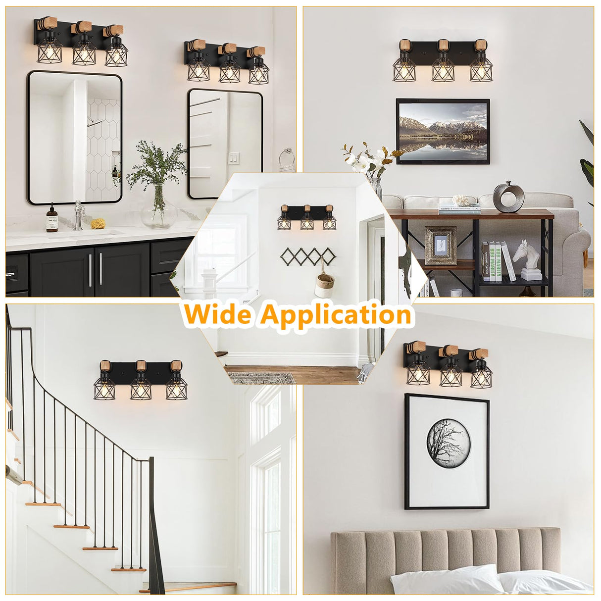 FadimiKoo 3-Light Farmhouse Vanity Light for Bathroom, Wood Bathroom Light Fixtures Over Mirror, Industrial Black Vanity Light with Metal Lampshade for Bedroom Hallway Living Room FadimiKoo