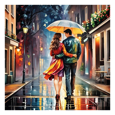 SJUTOUCI Couple in Rain Diamond Painting Kits for Adults, Diamond Art for Beginners, 5D Round Diamond Dots Gem Craft Art Home Wall Decor12x12 inch, Valentine's Day