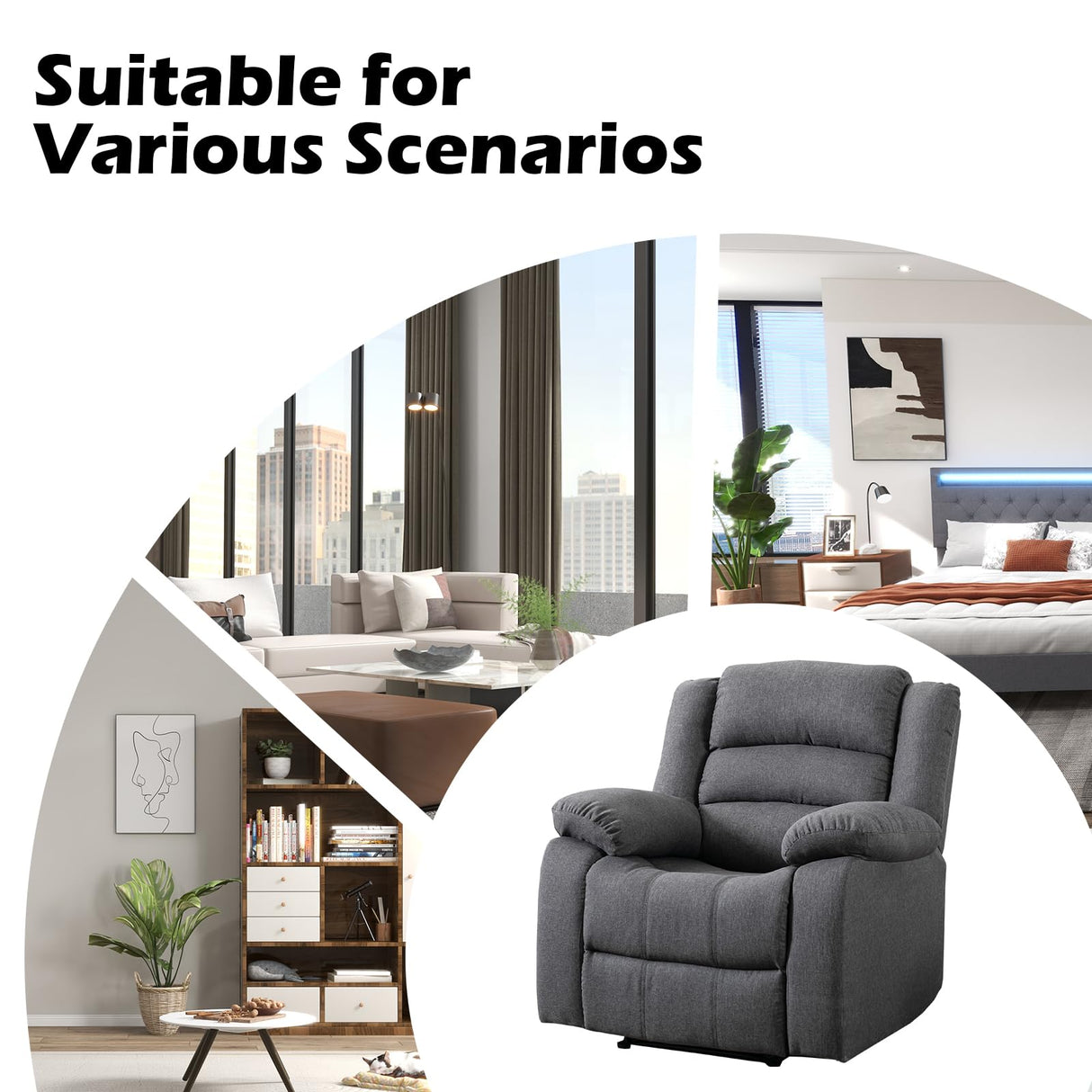 EBELLO Classic Power Recliner Chair, Oversized Electric Reclining Chair with Overstuffed Cushion and Back, Soft Fabric Adults Single Recliner Sofa for Living Room, Set of 2 Grey EBELLO