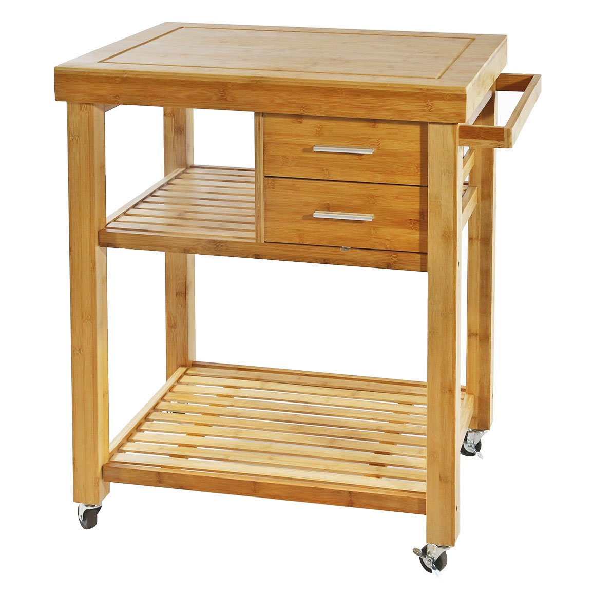Home Aesthetics Rolling Kitchen Island Cart with Drawers Shelves, Towel Rack, Locking Casters, Butcher Block Food Prepping Cart Trolley on Wheels, Home Aesthetics