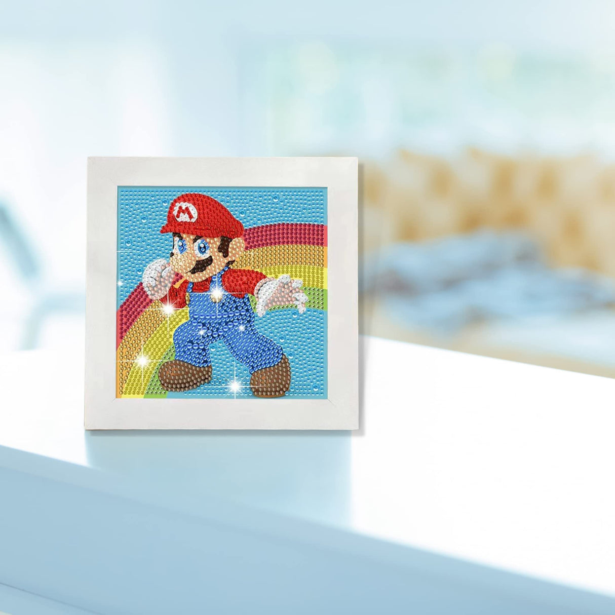 USACRAFT Cute Diamond Painting Kits Large 7x7 Natural Wooden Frame, Mosaic Kits, Sparkling Crystal Gems, Pen, Arts & Crafts Tray, Gum. Famous Characters.Art Painting Kit USACRAFT