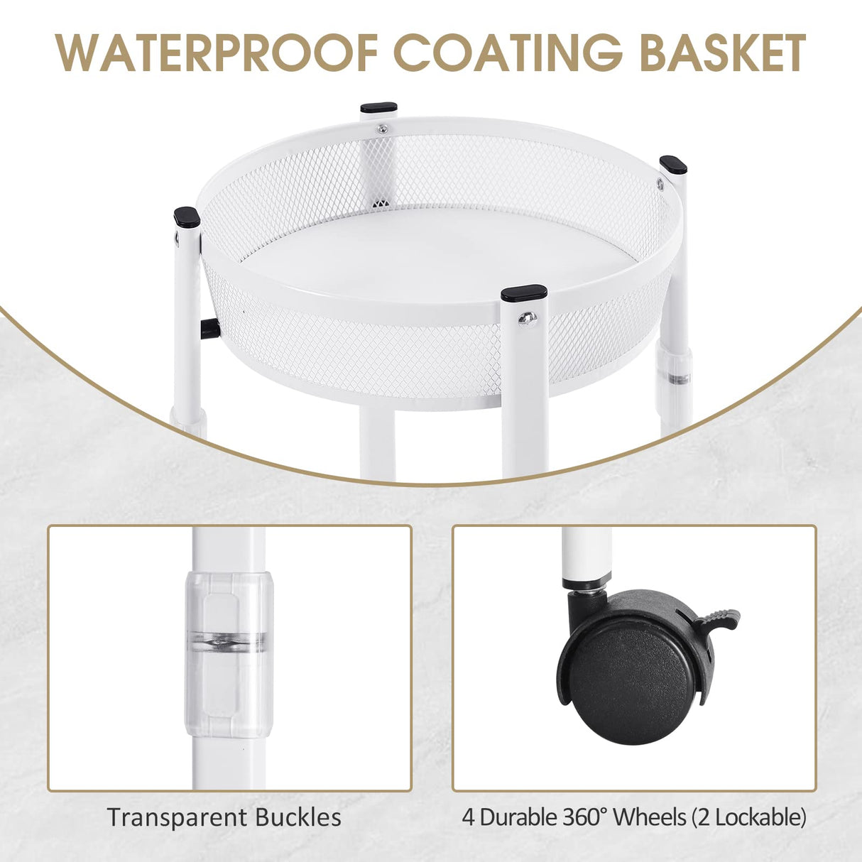 TOOLF 3-Tier Metal Storage Rolling Cart, Collapsible Utility Cart, No Assemble, Multifunction Serving Organizer Trolley with Lockable Wheels for Kitchen, Living Room, Bathroom,White TOOLF