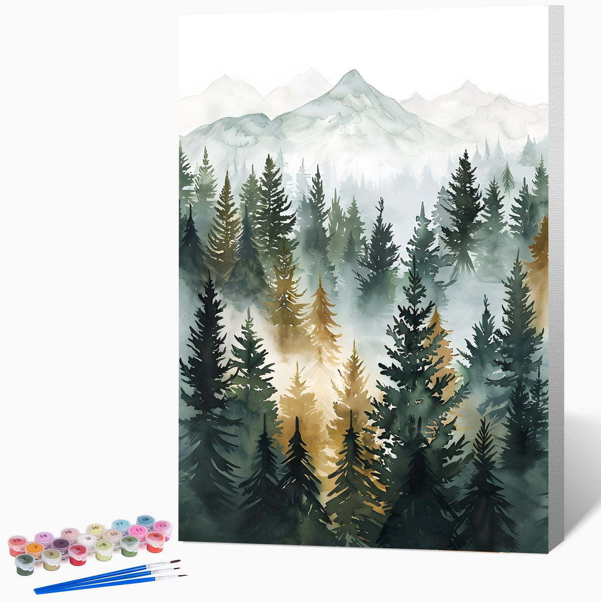Framed Paint by Numbers Kit for Adults Beginner & Kids Age 8-12, Easy Landscape Adult Paint by Number Kits on Canvas, DIY Acrylic Forest Number Painting for Adults Mountain for Home Decor 8x12 Inch Possoco