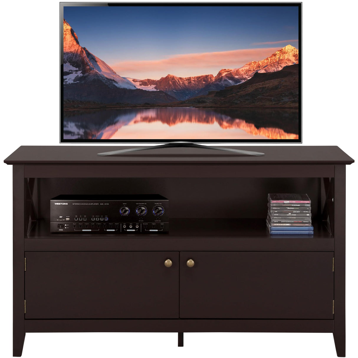 Yaheetech Wooden TV Stand for TVs Up to 50 inch, Media Entertainment Center Table, TV Cabinet Table with Storage Open Shelf & 2 Doors for Living Room, Espresso Yaheetech