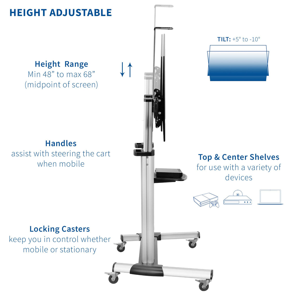 VIVO Ultra Heavy Duty Mobile 32 to 100 inch TV Stand for Flat Screens, Adjustable, Rolling TV Cart Mount with Wheels STAND-TV22S VIVO