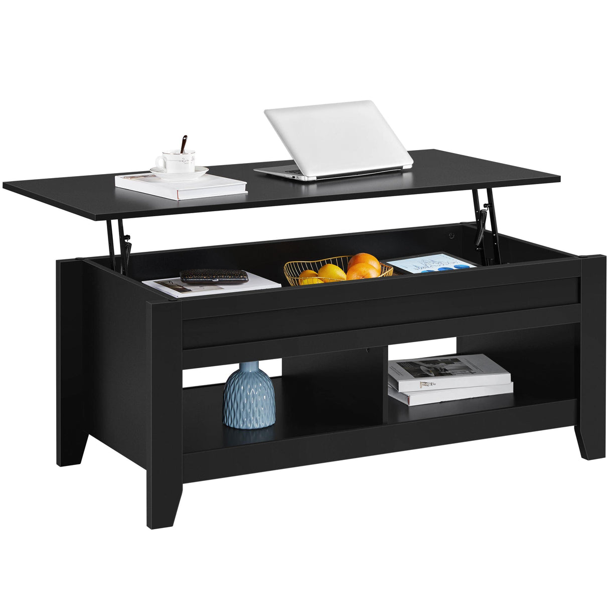 Yaheetech Black Coffee Table, Lift Top Coffee Table with Hidden Storage Compartment & Open Shelf, Lift Tabletop Pop-Up Coffee Table for Living Room Reception, 47.5inch L Yaheetech