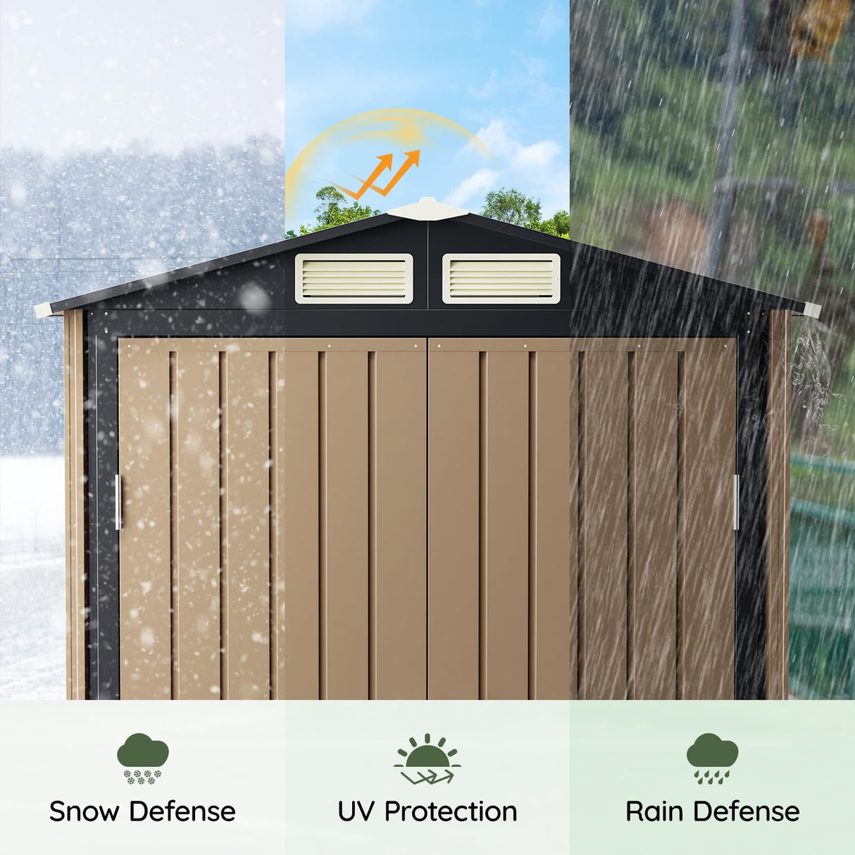 Grovellis 5x3 FT Outdoor Metal Storage Shed with Floor Frame, Double Door, 1 Clear Window, Tool Shed for Garden, Patio, Backyard Brown Grovellis