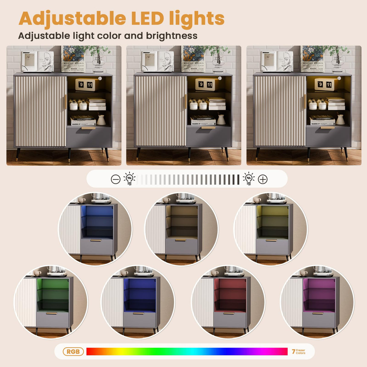 MODNEST 31" Fluted Sideboard Cabinet with Door and Drawer, Sideboard Buffet Cabinet with Storage, Coffee Bar with Adjustable Shelves for Kitchen, Living Room, Entryway, 31.5"x15.7"x31.5", Grey MODNEST