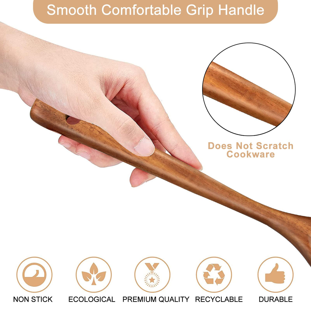 2 Pcs Acacia Wood Spatula Set Non Stick Cooking Utensils Slotted Turner Flat Wooden Kitchen Wok Spatula for Mixing Frying Fish Spatula Egg Flipper Turner Kitchen Utensil Pancake Spatula for Cooking Ayiaren