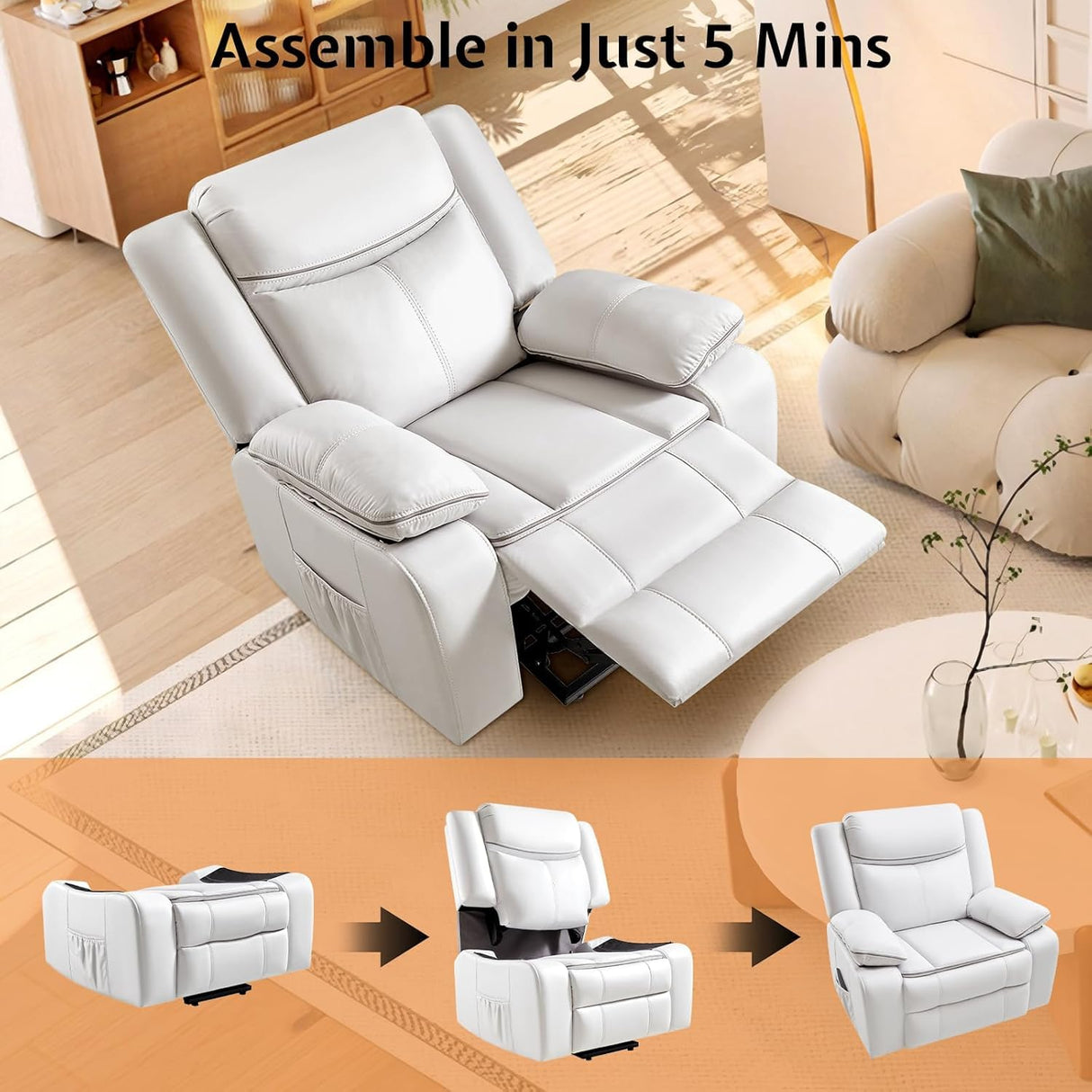 Jocisland Oversized Power Lift Recliner Chairs for Adults, Electric Lazy Boy Recliners for Elderly with USB Port, Large Lay Flat Reclining Sofa for Living Room Bedroom, Faux Leather, White Jocisland