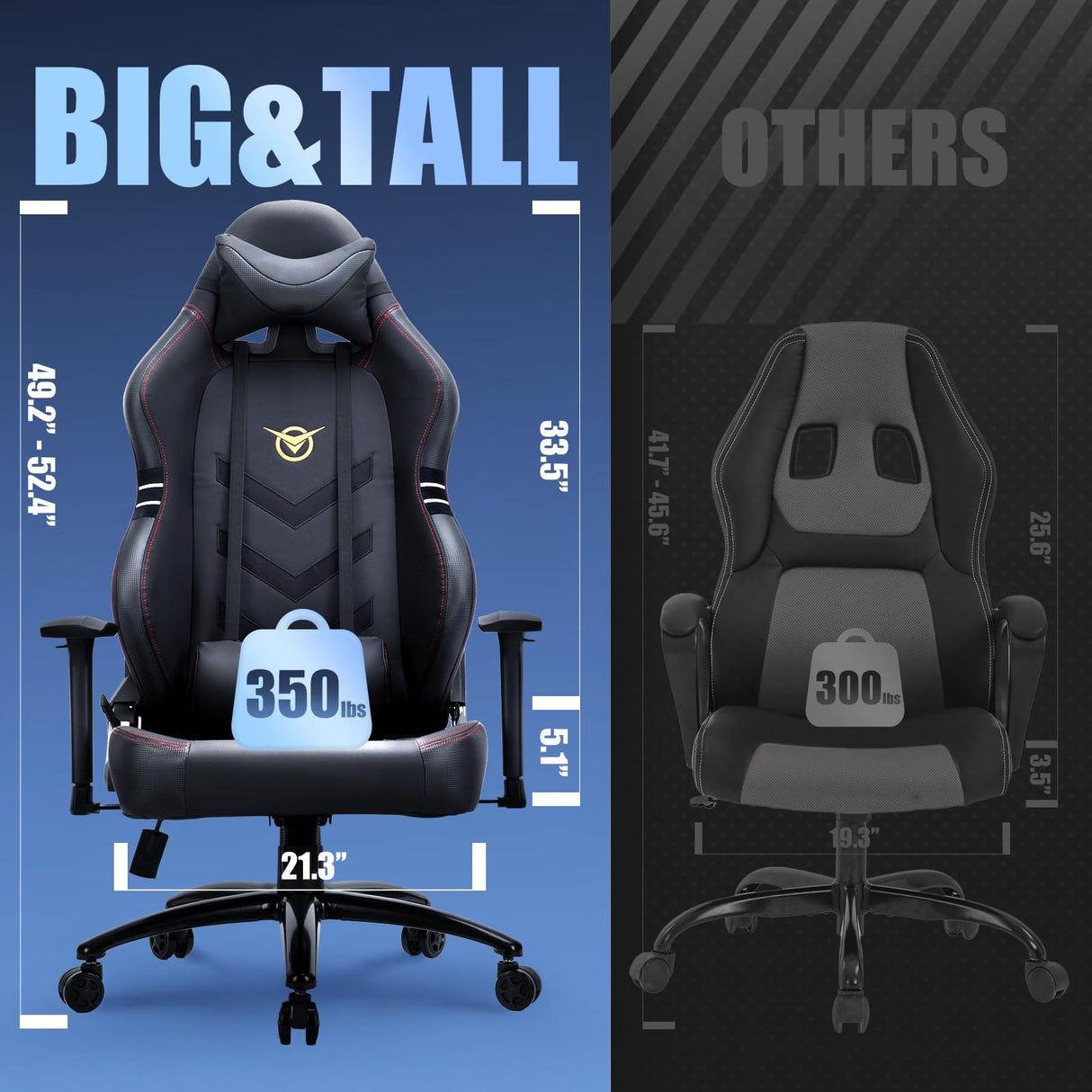 Big and Tall Gaming Chair 350lbs-Racing Style Computer Gamer Chair,Ergonomic Desk Office PC Chair with Wide Seat, Reclining Back, Adjustable Armrest for Adult Teens-Black/Grey COLAMY
