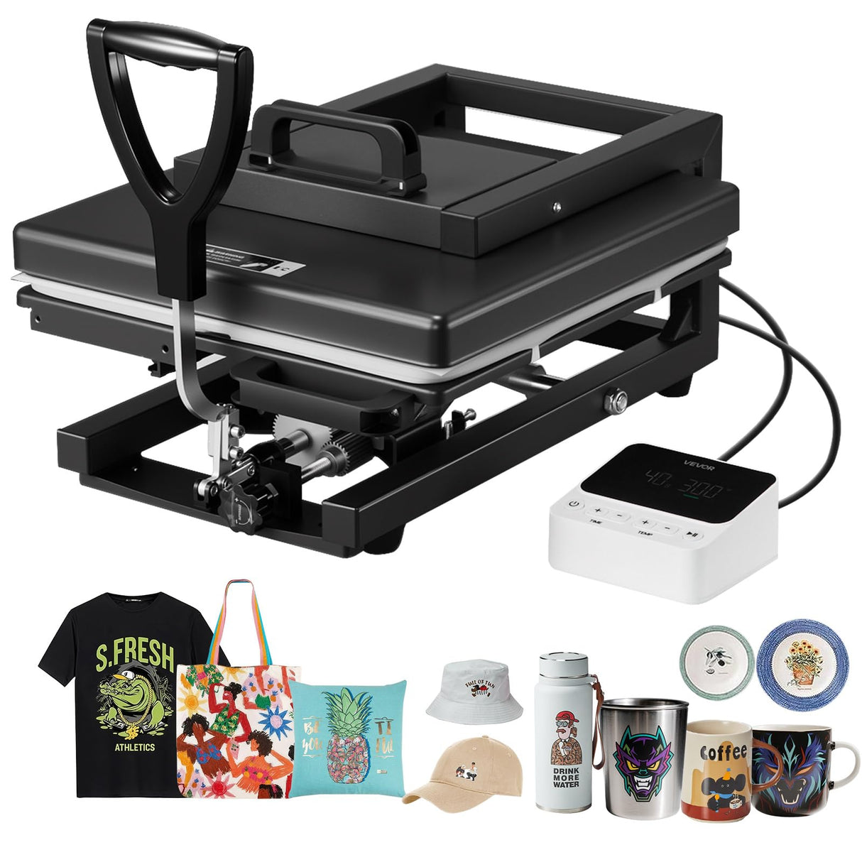 VEVOR Heat Press Machine, 15 x 15 inch, 8-in-1 Multifunction, Heat Up Fast and Even, All-New Patented Design, Easy to Control, Sublimation Press Machine for T-Shirts/Mugs/Tumblers/Caps/Plates, Black VEVOR