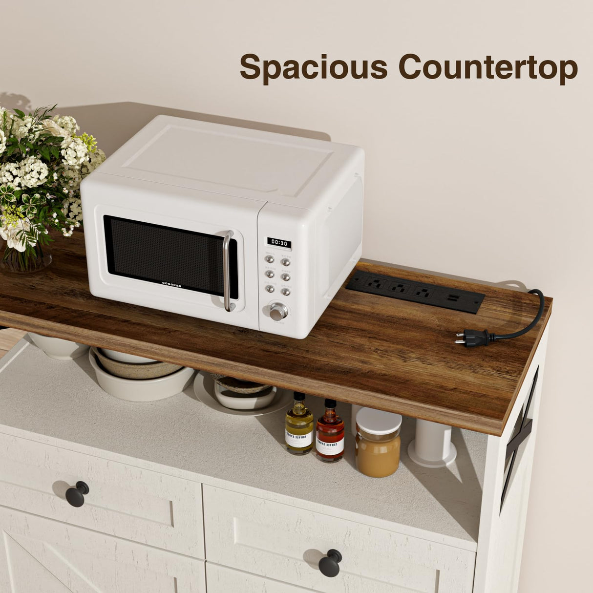 31.5" White Storage Cabinet with Doors & Drawers, Farmhouse Sideboard Buffet Cabinet with Storage, Kitchen Pantry Hutch Cabinet, Coffee Bar Cabinet Table Station for Kitchen, Livingroom, Dining Room FiveWillowise