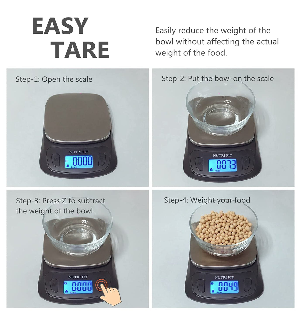 NUTRI FIT Ultra Slim Kitchen Scale Digital Food Weight Scale for Baking Cooking in Grams and Ounces Tare & Backlit LCD Display 11lb 5kg Capacity- Black/Stainless Steel NUTRI FIT