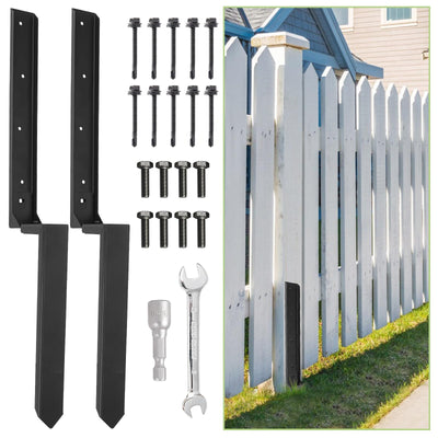 Nrspp Heavy Duty Steel Fence Post Repair Stakes, 2 Pcs Fence Post Anchor Single Ground Spike for Repair Tilted/Broken Wood Fence Post Black