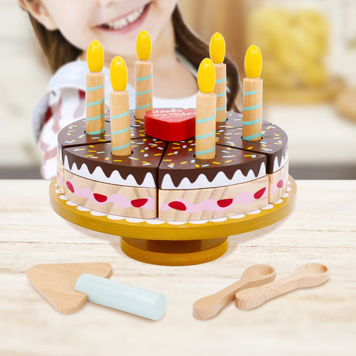 PairPear Birthday Party Cake Playset for Kids,Wooden Toys Play Food PairPear