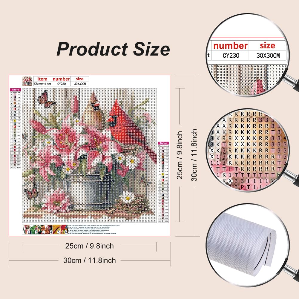 Stalente Diamond Painting Kits for Adults Cardinal and Flower, 5D DIY Diamond Art Kits for Beginners Round Full Drill Diamond Painting for Home Wall Decoration Gift 12×12inch, Bird Stalente
