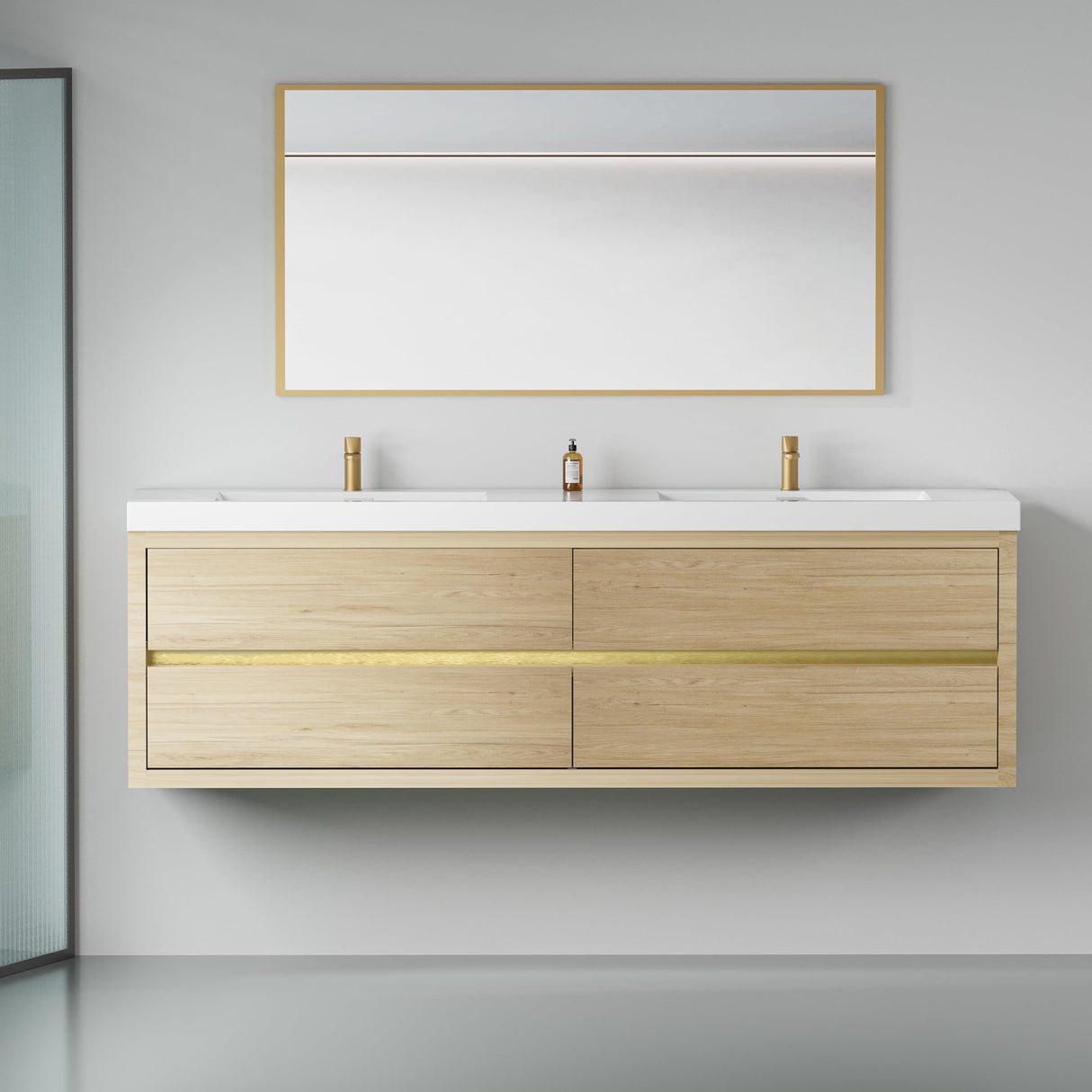 cieloshinerico 72 Inch Floating Bathroom Vanity with Double Sinks, Wall-Mounted Bathroom Storage Cabinet with Stone Resin Countertop and Soft Close Drawers, Natural Oak cieloshinerico