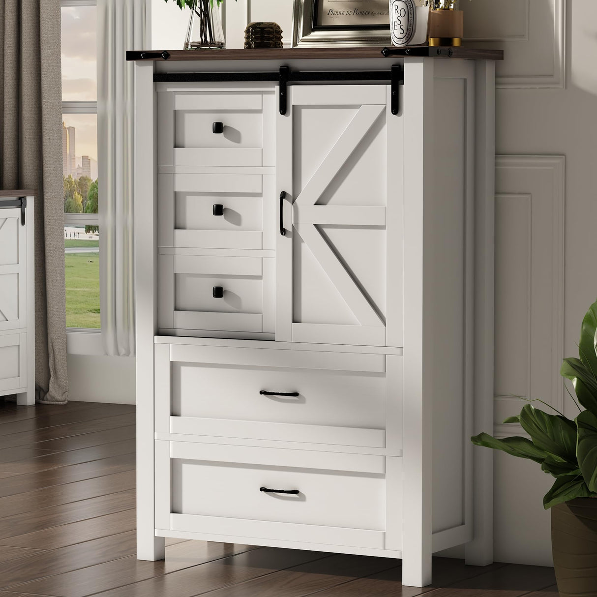 wanan 5 Drawer Dresser, 48" Farmhouse Dresser and Chests of Drawer, Tall Chest of Drawers for Bedroom, Living Room, Bedroom wanan