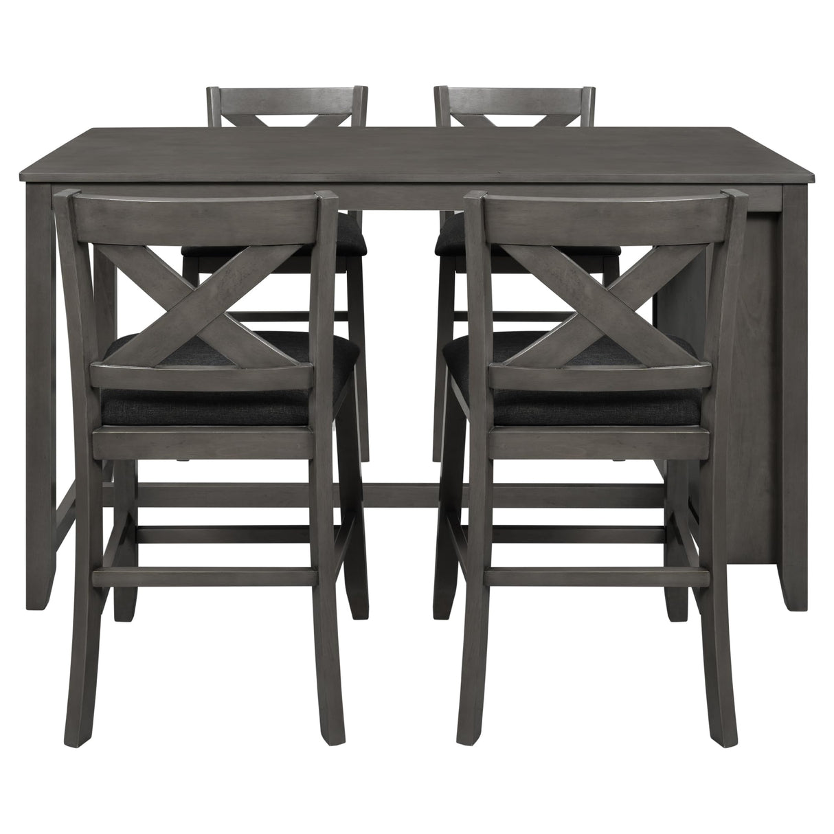5 Pieces Counter Height Wooden Bar Table Set with 3-Tier Shelf and 4 Chairs, Rustic Farmhouse Dining Table Set for 4, Gray Harper & Bright Designs