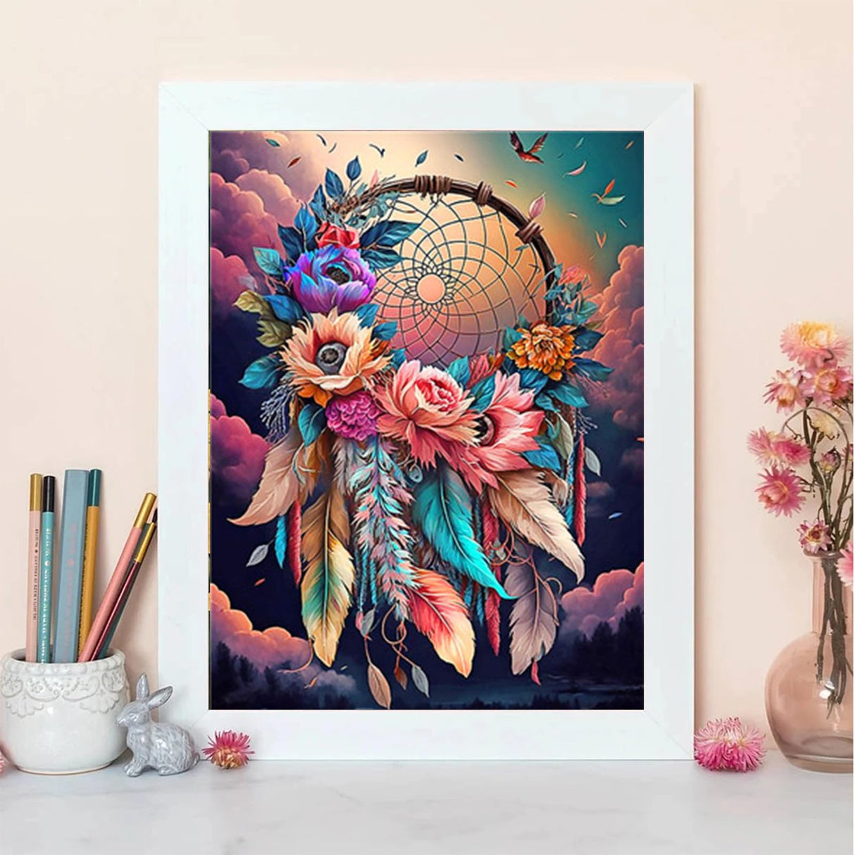 Huacan Diamond Painting Kit AB Diamond Art Kits for Adults,Dreamcatcher Full Round Drill Flower Picture Art Craft Home Wall Decor 12x16in Huacan