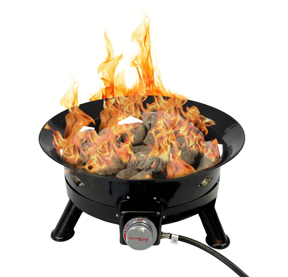 Flame King Smokeless Propane Fire Pit, 24-inch Portable Firebowl, 58K BTU with Self Igniter, Cover, & Carry Straps for RV, Camping, & Outdoor Living Flame King