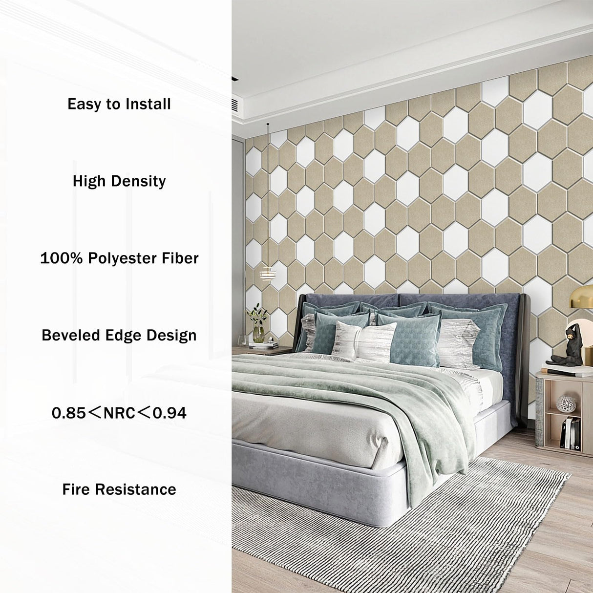 SHJADE Acoustic Panels Hexagon Self-Adhesive, 12 Pack Soundproof Wall Padding, 12" X 10" X 0.4" Absorption Panel Used in Home and Offices(Grey) SHJADE