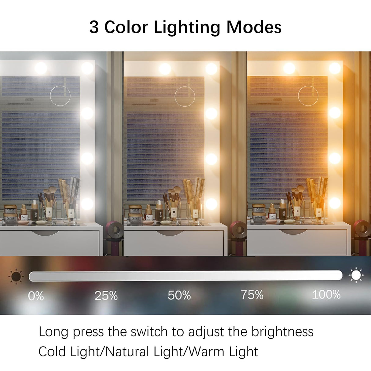 Yanosaku Vanity Desk with Mirror and Lights, Makeup Table with Charging Station, 3 Color Lighting Modes, 15 Drawers Dressing Table, Vanity with Chair for Bedroom, White Yanosaku