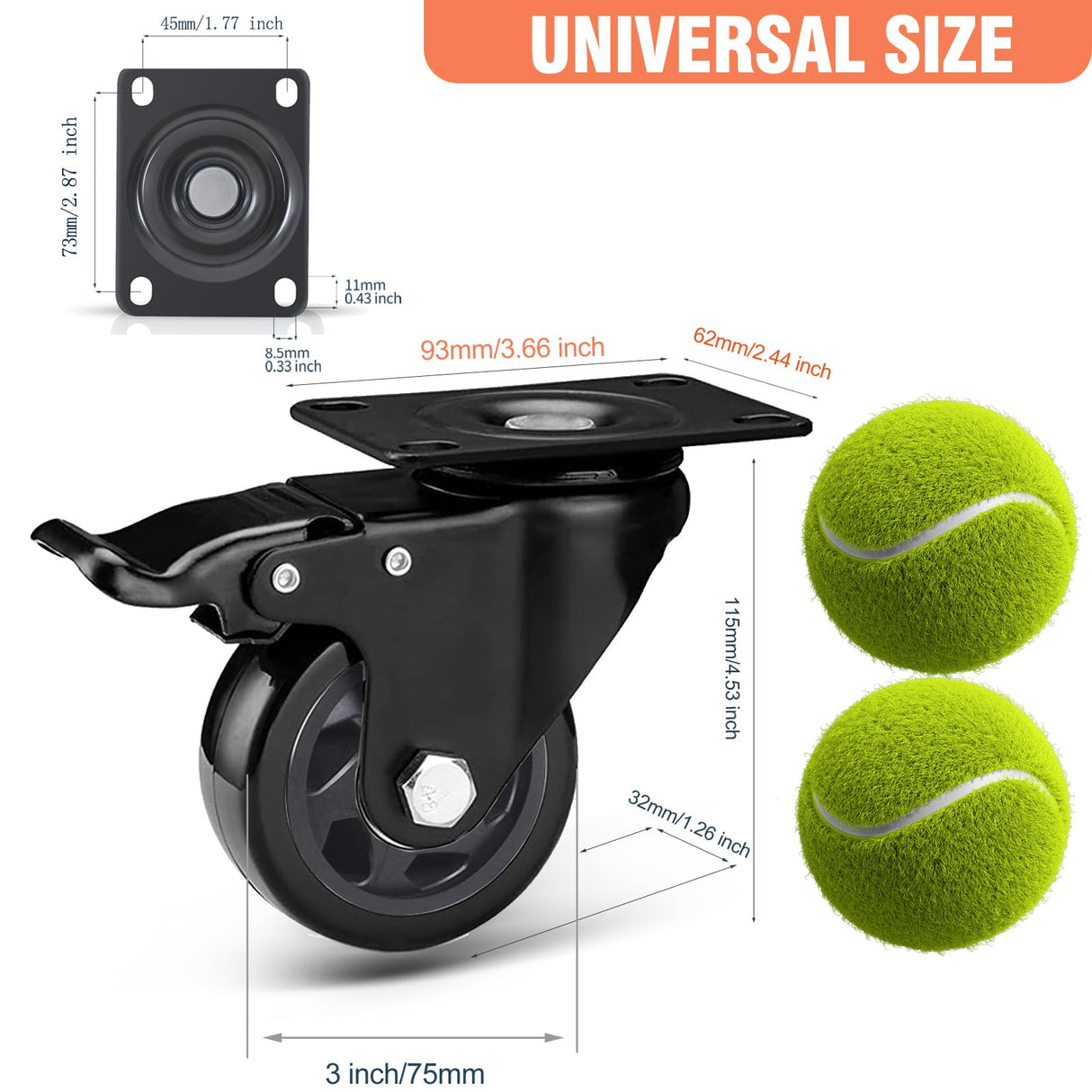 Swivel Caster Wheels 1100lbs,3 Inch Casters Set of 4,Heavy Duty Casters with Brake,YAEMIKY Premium Dual Locking Castors with Plate for Cart,Furniture,Workbench,Trolley(16pcs Screws Included) YAEMIKY