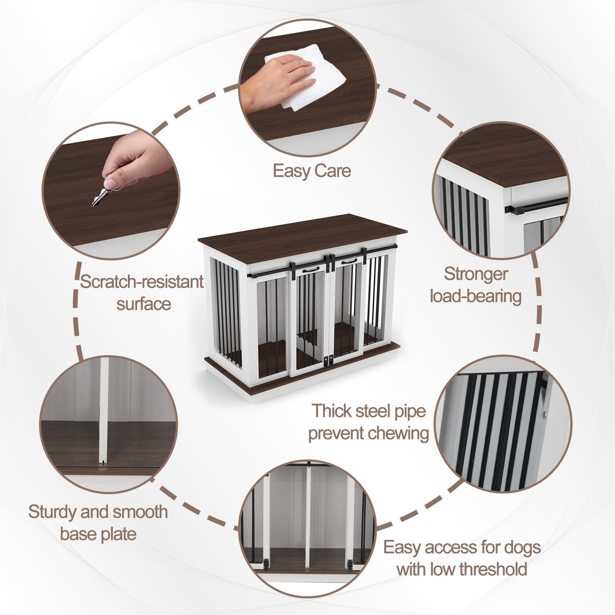 BTDWI Dog Crate Indoor Furniture, 47.2'' Dog Kennel with 2 Sliding Doors, Heavy Duty Wooden Dog Cage for Large Medium Small Dogs, White BTDWI