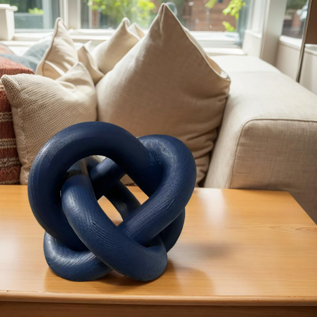 GUDAGUU Wood Knot Decor -Coffee Table Decor Shelf Decor Table Books Hand Carved Home Decoration Boho Country Rustic Modern Shabby Chic Style Decor 3 Link Wooden Knot Chain Link Decor (Navy Blue) GUDAGUU