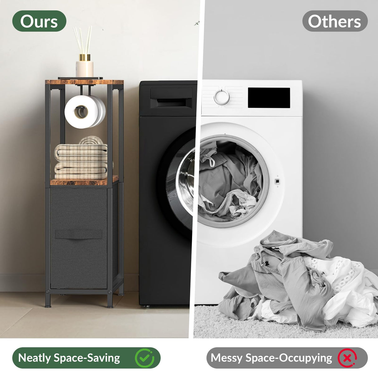 NOVIMANGO Toilet Paper Holder Stand with Drawer, Free Standing Toilet Paper Holder, Standing Small Bathroom Storage Cabinet, Slim Toilet Storage Cabinet for Small Space NOVIMANGO