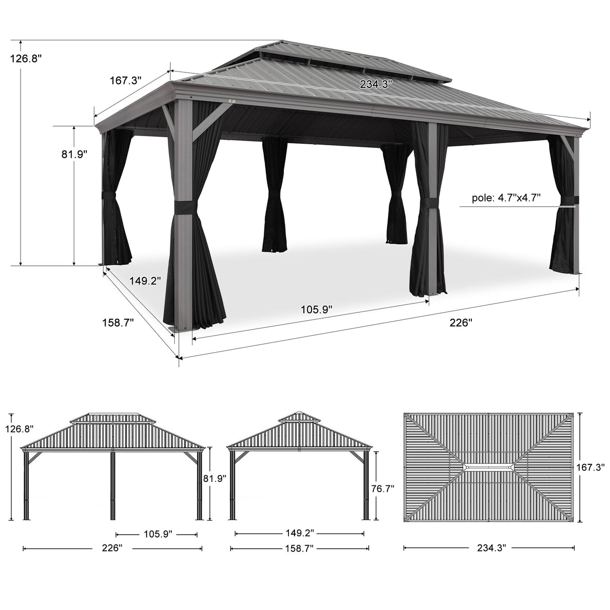 PURPLE LEAF 14' x 20' Outdoor Hardtop Gazebo with Netting and Curtains Galvanized Steel Double Roof and Aluminum Frames Permanent Wind Resistance Pavilion Gazebo for Patio Deck Garden, Light Grey PURPLE LEAF