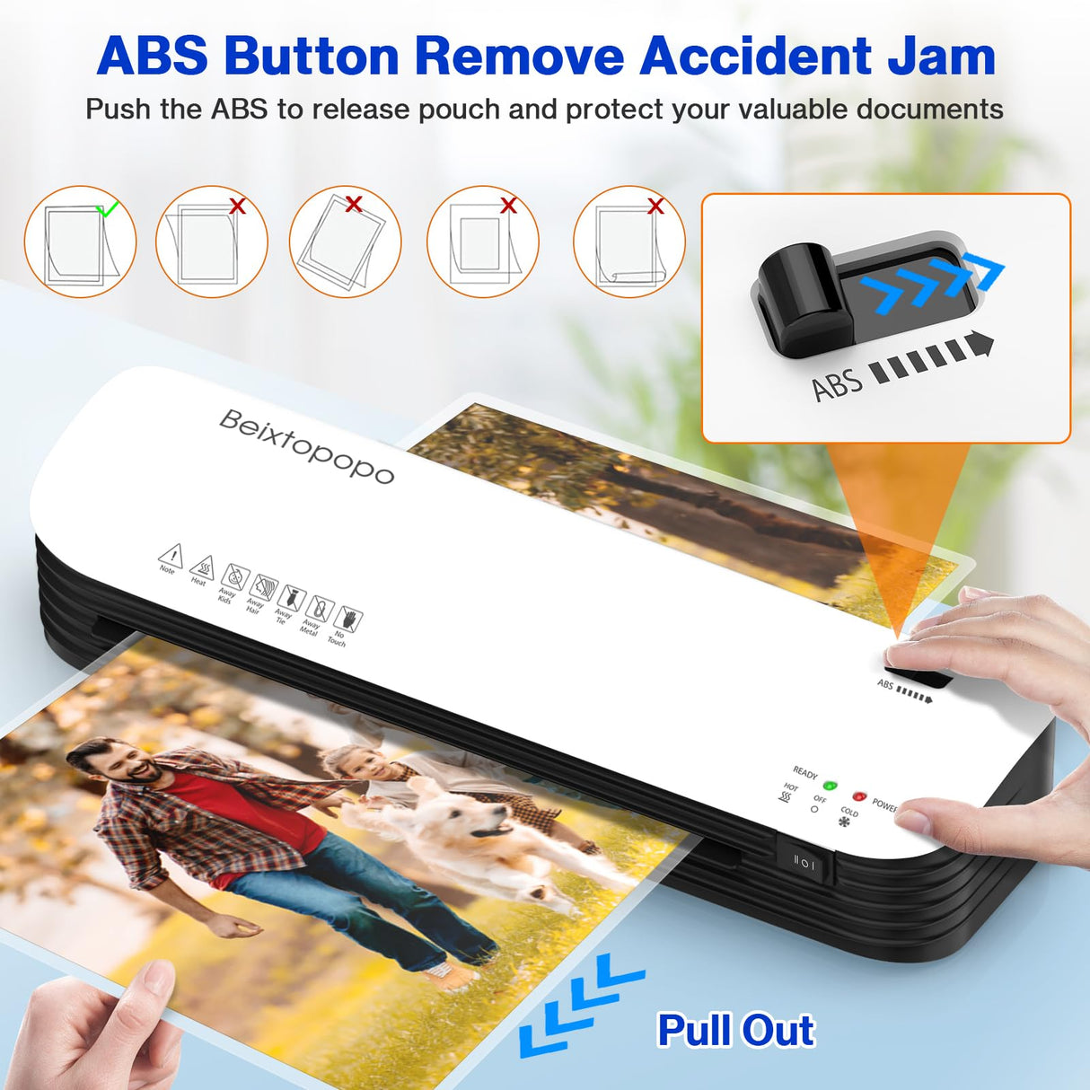 Thermal Laminator 8.5x11/9 Inch Machine With 12 Sheets - A4/A5/A6 Hot Cold Laminating for Home, School, Teachers, Office - Anti-Jam Beixtopopo