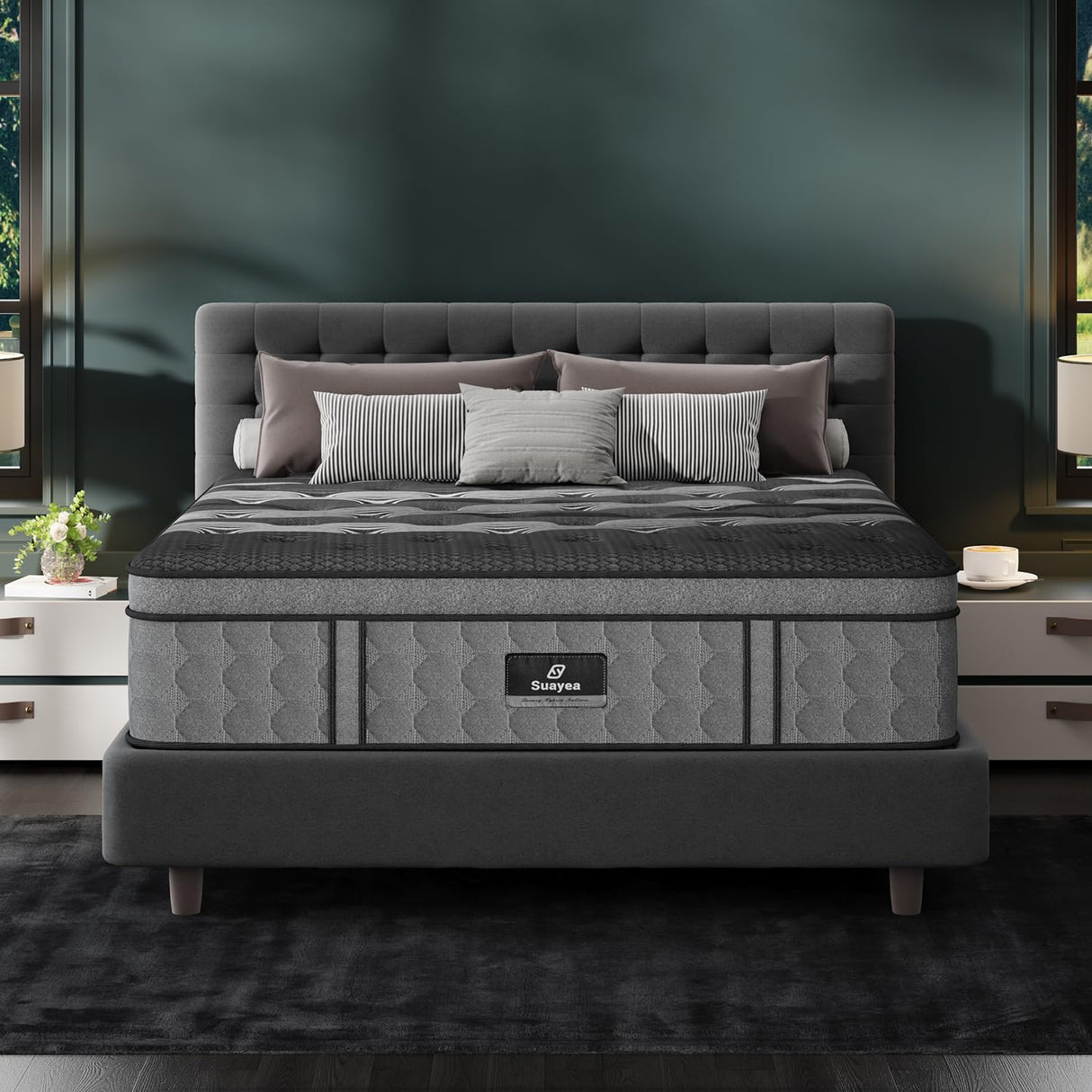 King Size Mattress, 14 Inch King Mattress in a Box, Memory Foam Hybrid Mattresses with Individual Pocket Spring, Pressure Relief, Optimal Edge Support & Motion Isolation, Breathable, CertiPUR-US SUAYEA