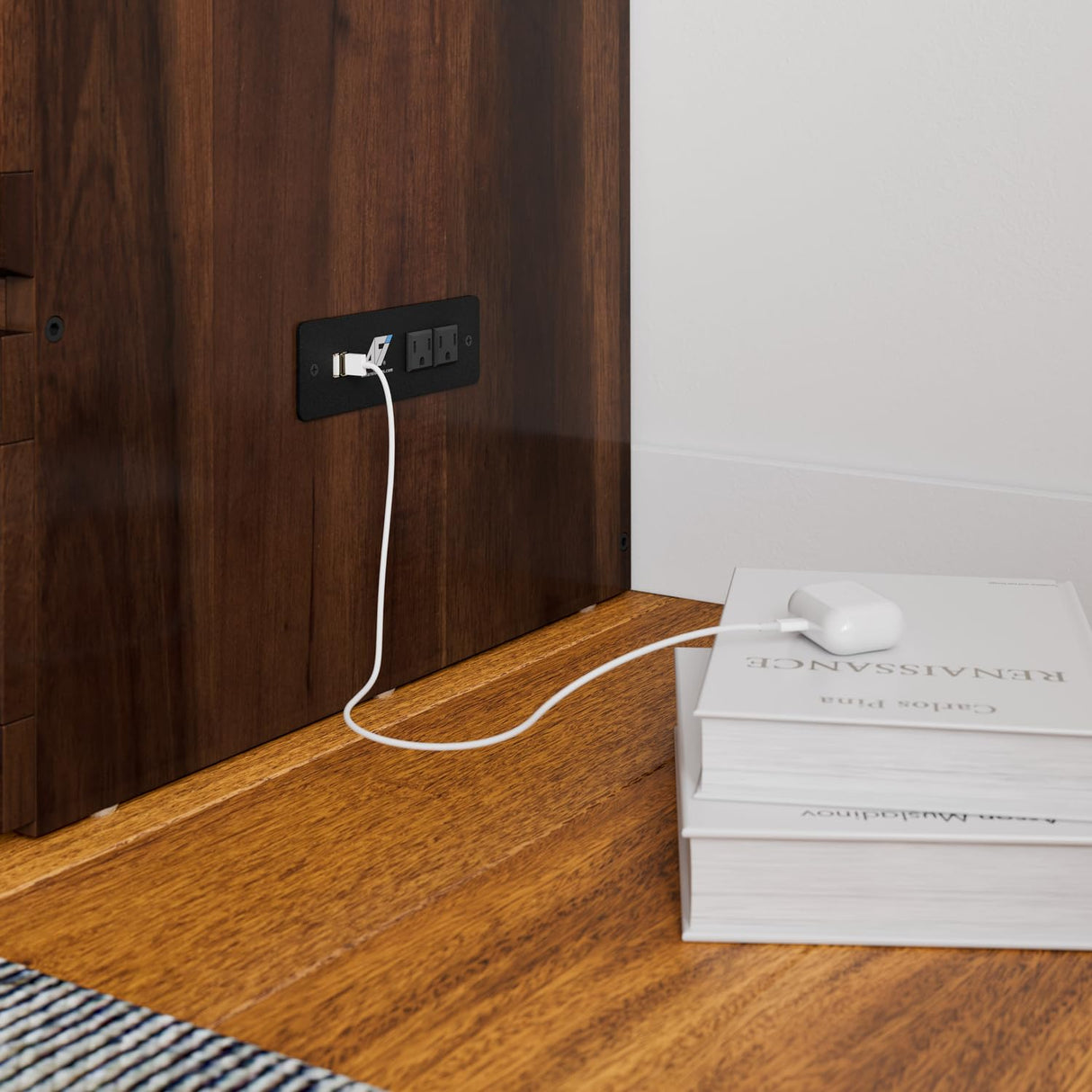 AFI, Alpine Queen Wood Murphy Bed Chest with 6" Mattress, Storage Drawer & Built-in USB Charger, Barnwood AFI