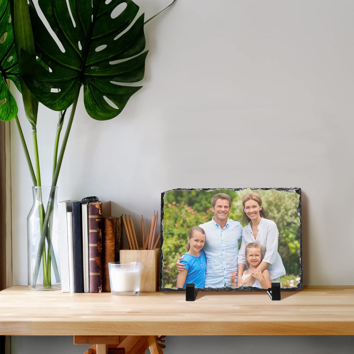 Nicunom 4 Pack Sublimation Blank Slate Rock Photo Plaque Frame with Display Stand, Personalized Rectangular Picture Stone Frame, DIY Gift for Easter Father's Day Birthday Wedding, 7.5 x 5.5 In Nicunom