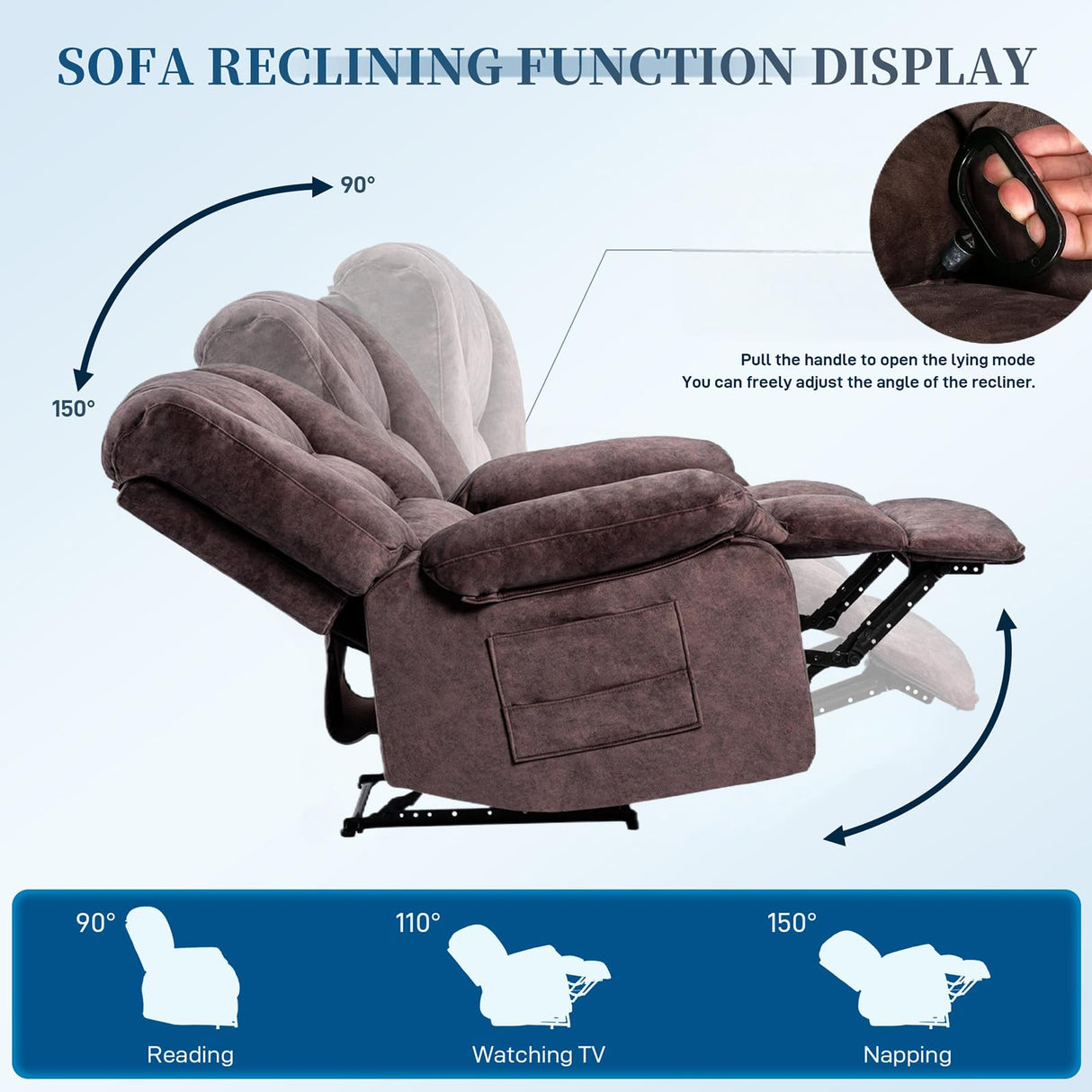 Fabric Lazy Boy Recliner Chair for Bedroom, Manual Reclining Chairs for Adults,Brown Recliner Chair with Adjustable Backrest & Foootrest/Overstuffed Cushion, Havy Duty (Brown) HRVEOCEI